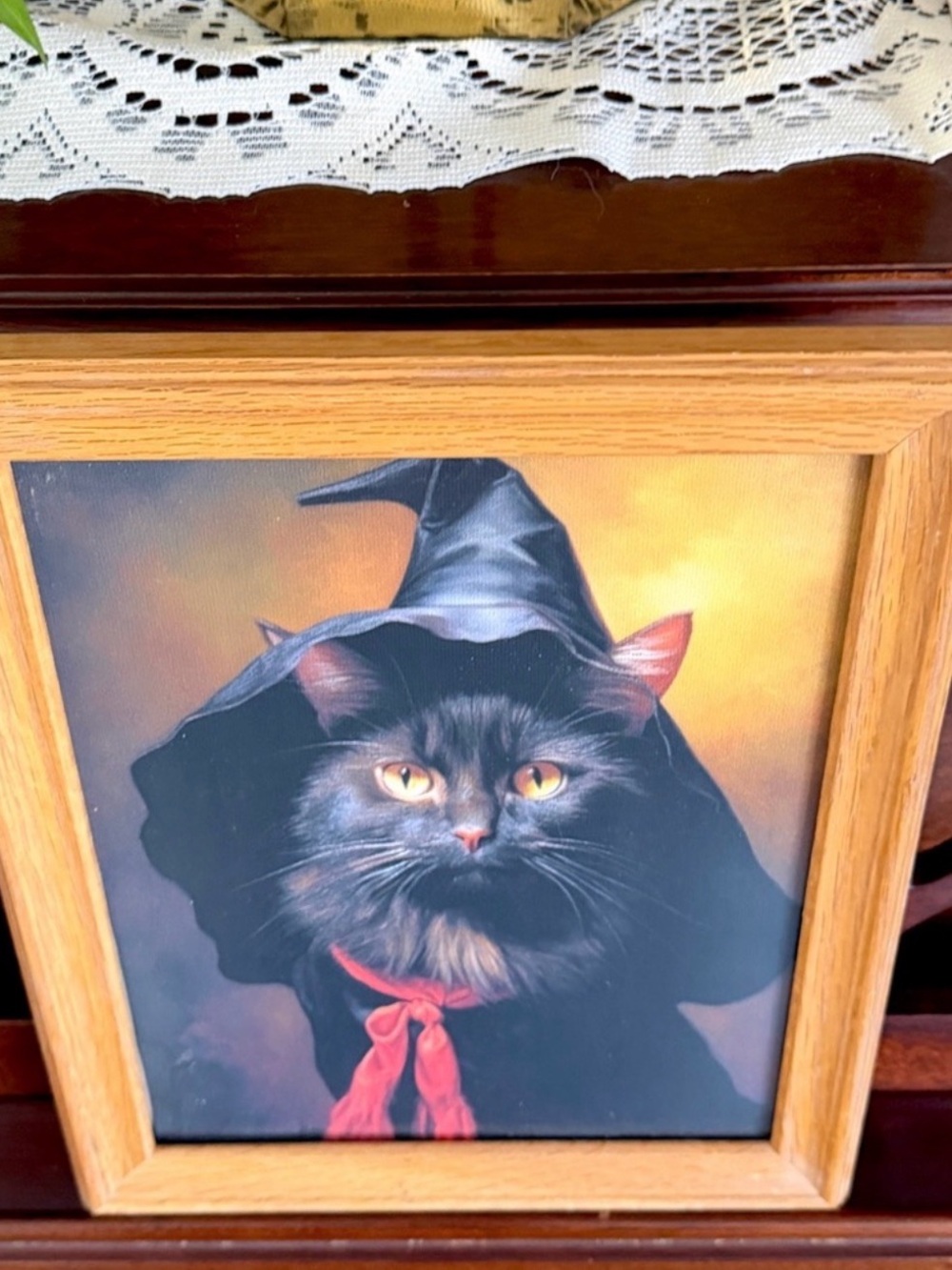 Witch Black Cat Dark Academia Gothic Cat Canvas Art Print Wood Framed Wall Art - Picture 3 of 8
